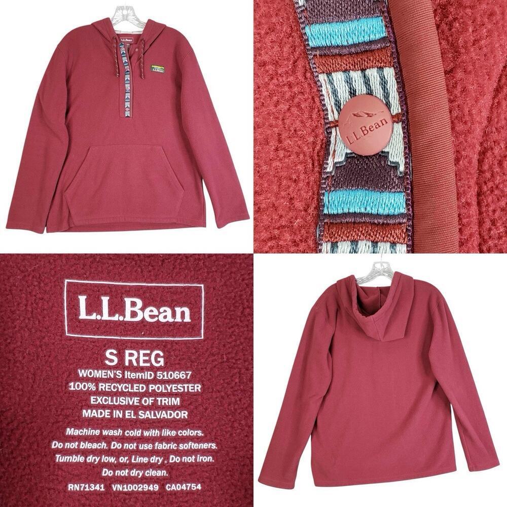 LL Bean Fleece Hoodie Jacket Womens Size S Red Full Zip Outdoor Gorpcore Hike